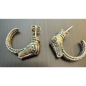 JOHN HARDY Jai Naga Dragon Hoop Earrings | 925 14K accent | Green Gemstone Eyes